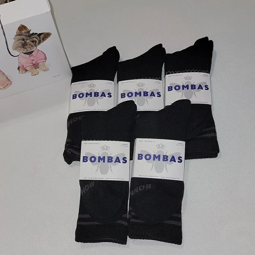Bombas Men's Large 9.5-13 US Men Black Calf Socks Bee Lot of 5 Pair